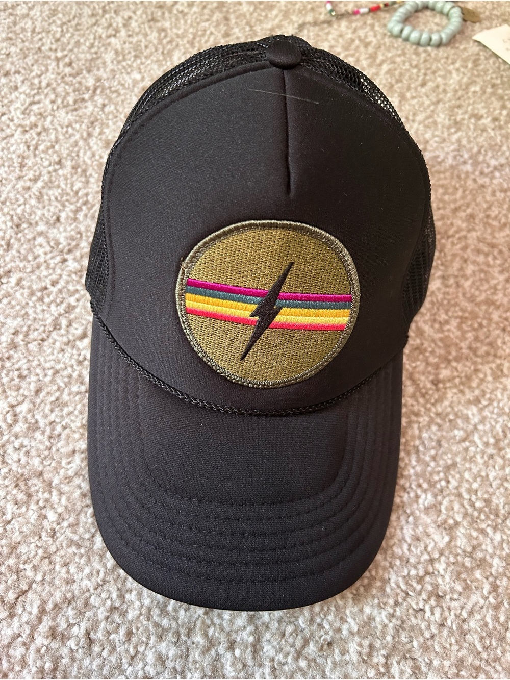 Black Trucker Hat with Lightning Patch - Women Accessories